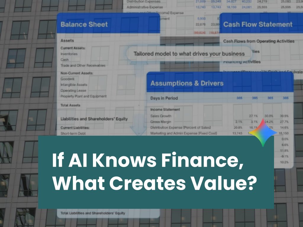 Financial modelling spreadsheet displayed on a laptop screen, representing AI in finance and knowledge automation in 2026.