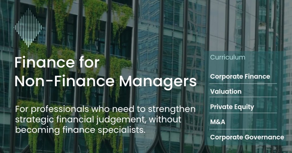 Finance for Non-Finance Managers course cover by CLFI, covering corporate finance, valuation, private equity, M&A and corporate governance.